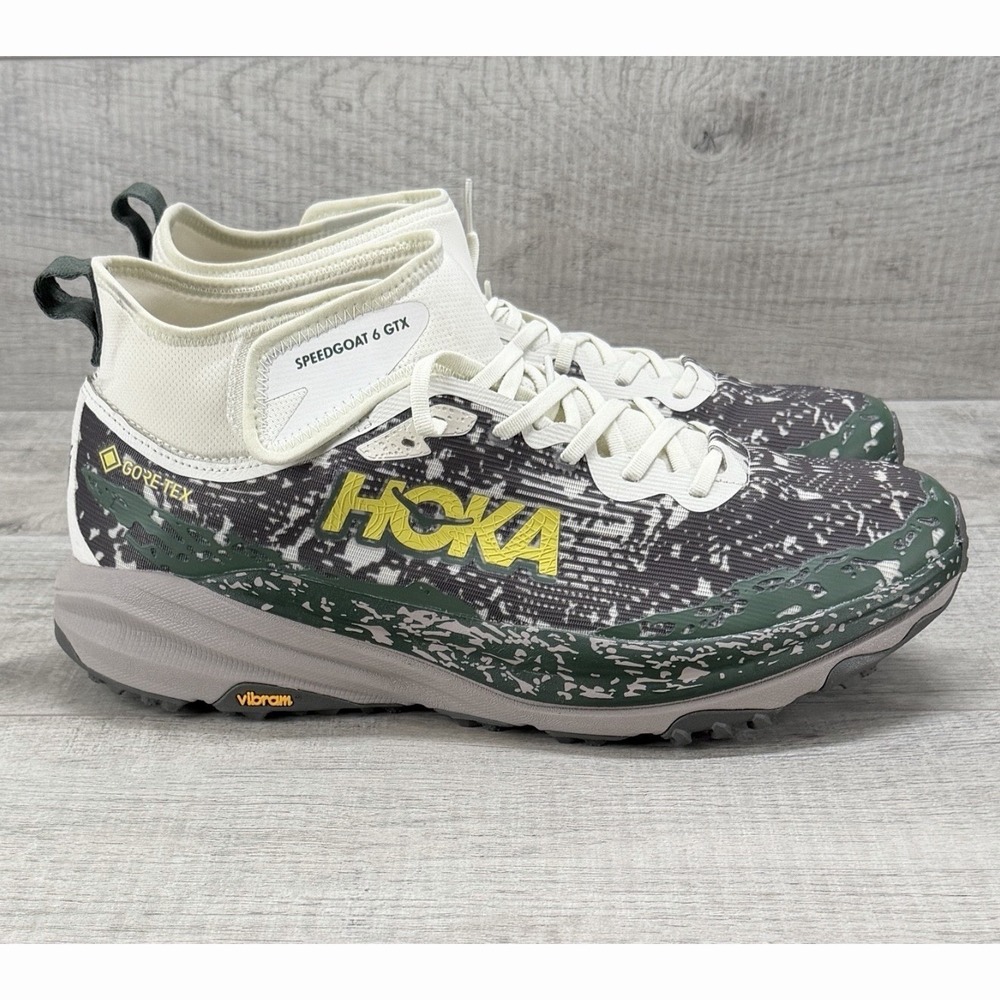 HOKA Speedgoat 6 GTX White Green Gray Mid Top Waterproof Trail Sneaker Mens 15